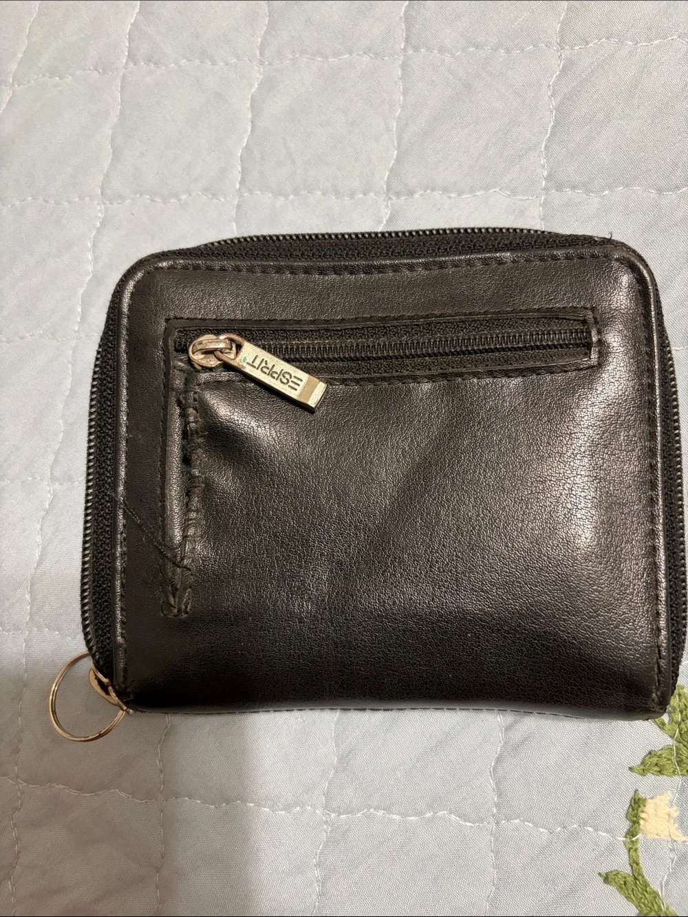 ESPRIT Black Leather Zip Wallet Key Ring Compartmentalized & Coin great